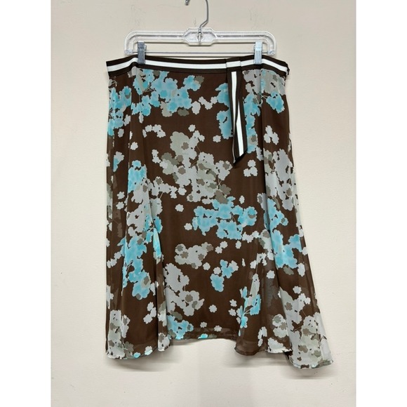 Sag Harbor Dresses & Skirts - Sag Harbor Floral A-Line Skirt Size 16 Brown Blue Lined Career Midi
